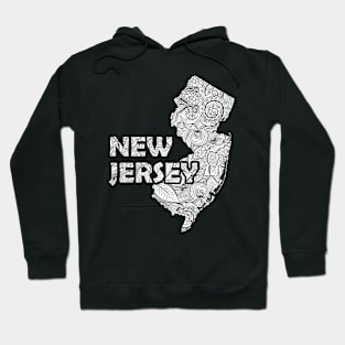 Mandala art map of New Jersey with text in white Hoodie